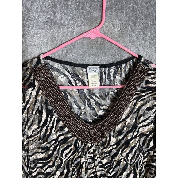 Charming Charlie Lace Overlay Animal Print Kimono Sleeve Poncho Top Womens Sz M - Picture 5 of 8